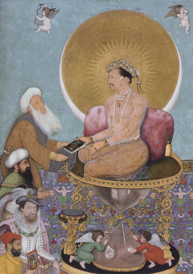 The Mughal emperor jahanir honors a holy dervish,over and above the rulers of the lower world